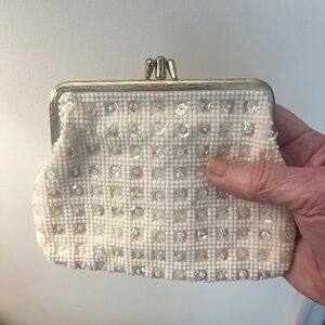Handmade Hong Kong vintage sequined and beaded clutch snap top 2 compartments
